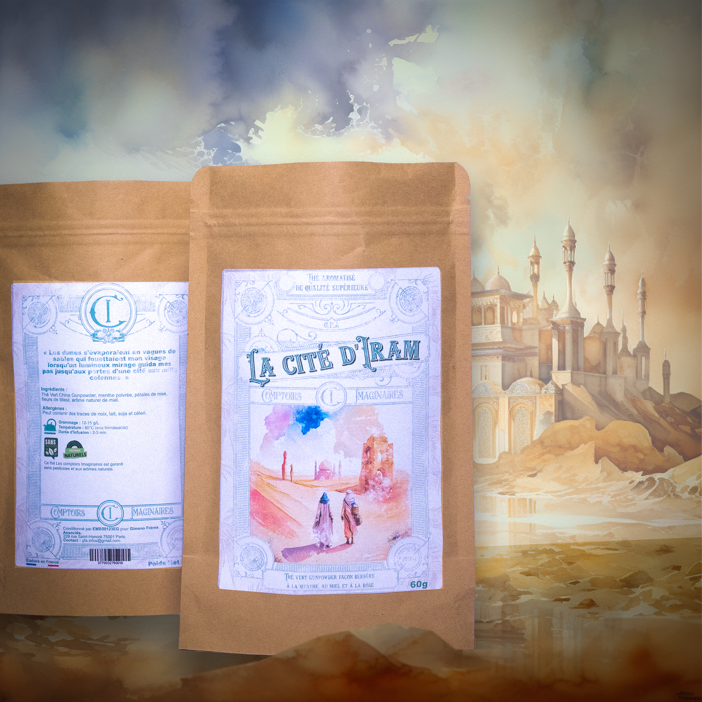 Paquet du thé à la menthe La cité d'Iram - Les Comptoirs Imaginaires