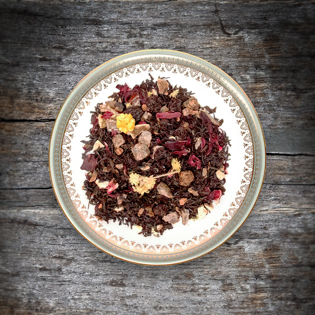 Recette Périple sur le Nil : thé noir, raisin, datte, figue, hibiscus vu du dessus - Les Comptoirs Imaginaires